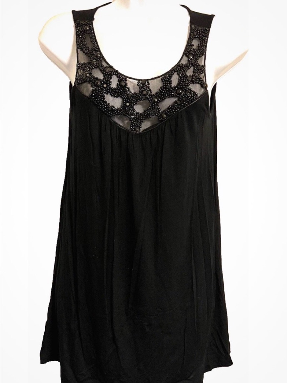 Kenar Size S Black Beaded Embellished Sleeveless Tank Tunic Top